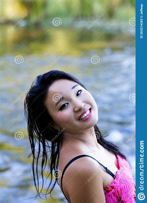 outdoor portrait japanese american woman at river stock image image of pretty river 263214265