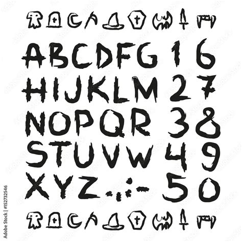 Spooky Hand Drawn Horror Scary Letters And Numbers Font Marker