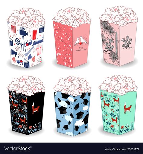 Popcorn Bucket Boxes Design Royalty Free Vector Image