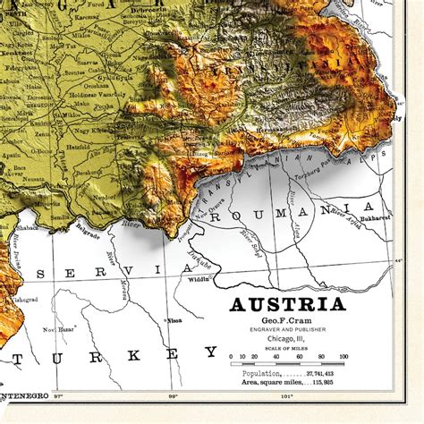 Austria Map 2d Shaded Relief Map With 3d Effect Etsy Uk