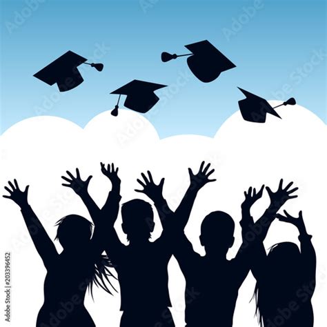 Graduation Caps In The Air Graduate Background Vector Image 679