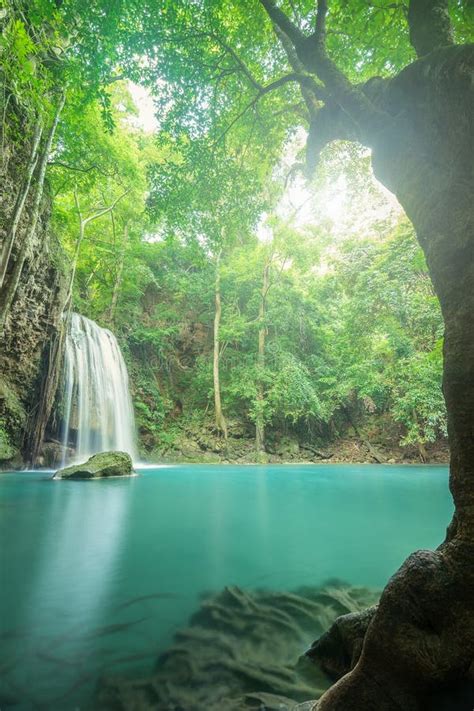 Deep Forest Waterfall In Kanchanaburi Thailand Stock Image Image Of