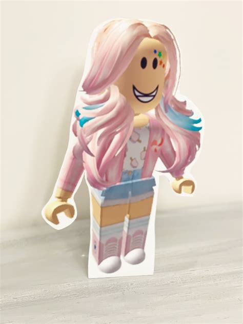 Roblox Pink Hair Aesthetic Girl Cutout Self Standing Party Etsy