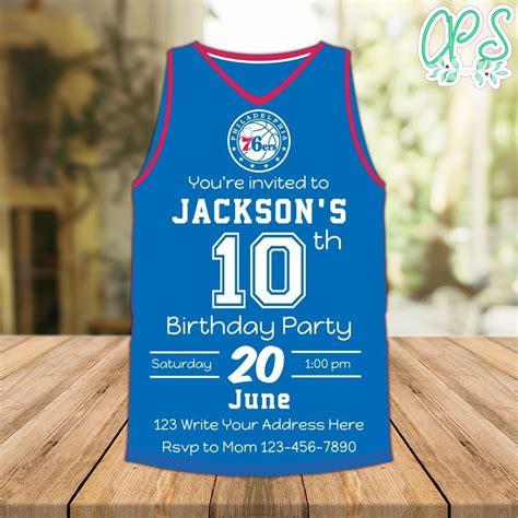 Philadelphia 76ers Jersey Birthday Invitation Instant Download