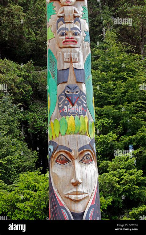 Tlingit Indian Totem Pole Detail Sitka National Totem Park Sitka Alaska