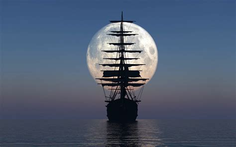 Ship Moon Sea Night Calm 3d Free Hd Wallpapers Sailing Ships