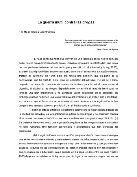 Doc Ensayo Legalización De La Droga En Colombia Diana Orduz