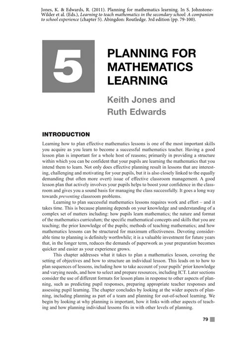 Pdf Planning For Mathematics Learning