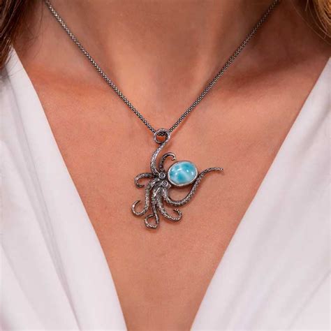 Octopus Pendant In Sterling Silver By Marahlago Larimar