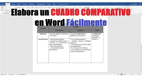 Cómo Hacer Un Cuadro Comparativo En Microsoft Word Proceso Completo