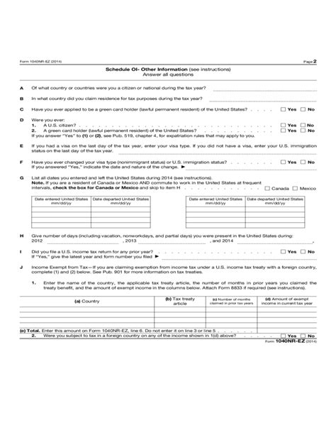 Form 1040 Nr Ez Us Income Tax Return Form For Certain Nonresident