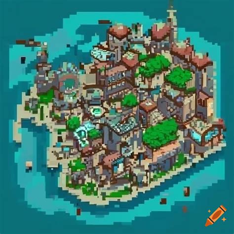 Pixel Art Of A Medieval Town Transitioning To Futuristic Theme On Craiyon