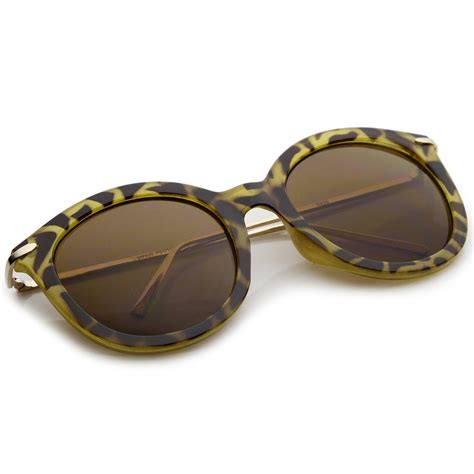 Womens Classic Oversize Ultra Slim Metal Temple Round Sunglasses 56mm