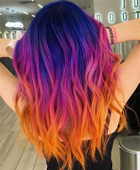 Sunset Purple To Red Orange Hair Sunset Hair Color Sunset Hair Fire