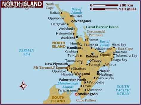 It includes country boundaries, major cities, major mountains in shaded relief, ocean depth in blue color gradient, along with many other. Google Maps New Zealand North Island - ToursMaps.com