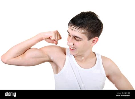 Teenager Muscle Flexing Stock Photo Alamy