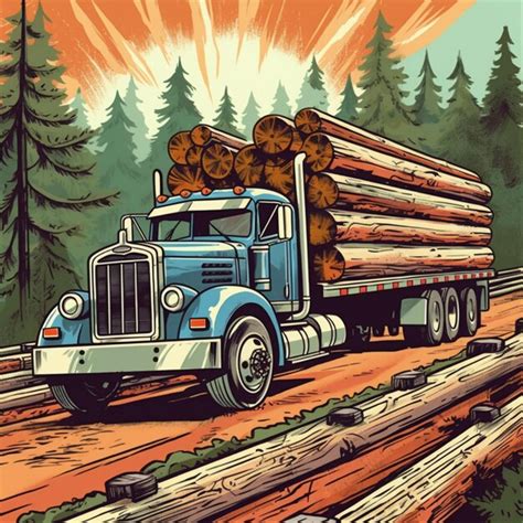 Premium Ai Image A Blue Semi Truck With Logs On The Back Drives Down