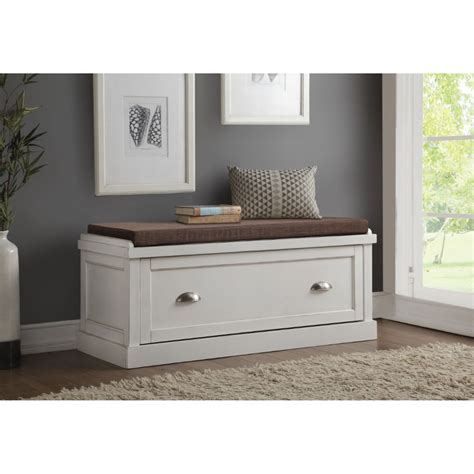 Wooden Bench With Fabric Upholstered Seat Cushion And Storage Drawer
