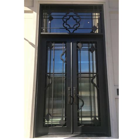 Modern Villa Luxury Wrought Iron Exterior Entry Door With Sidelight