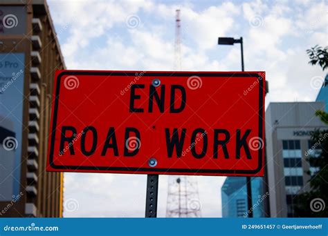 End Road Work Sign Dallas Downtown Editorial Photography Image Of