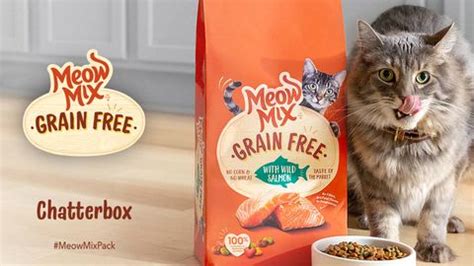 Fortified with essential vitamins and minerals, meow mix grain free dry cat food delivers 100 percent complete, balanced nutrition for cats of all ages. Meow Mix® Grain Free cat food Chatterbox | Free cat food ...
