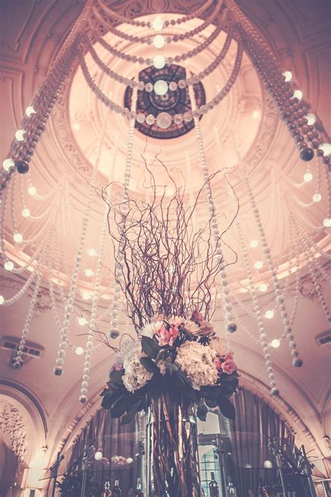 Pearl Chandelier And Centerpiece With Branches Wedding Reception XIX