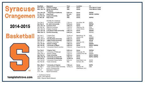 Printable Syracuse Basketball Schedule