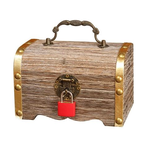 Retro Treasure Box Creative Wooden Piggy Bank Safe Handmade Wood