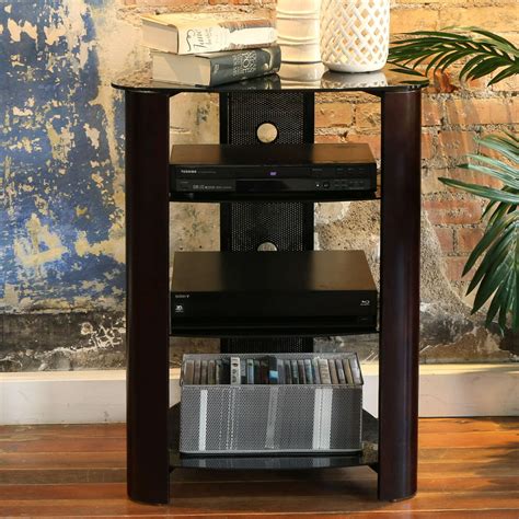 35 Modern 4 Shelf Glass Audio Rack Media Component Stand Espresso