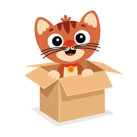 Мультяшный кот позирует в коробке Премиум векторы