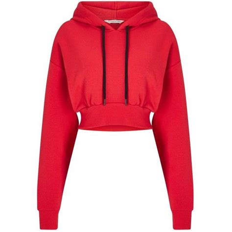 Miss Selfridge Red Cropped Hoodie 42 Liked On Polyvore Featuring