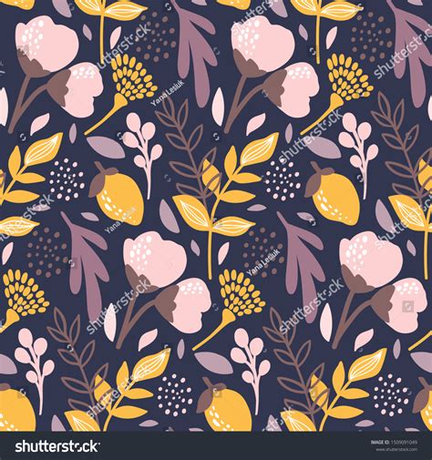 Vector Floral Seamless Pattern Flowers Leaves Stock Vector Royalty