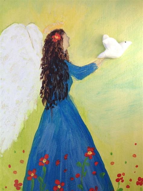 Angel With Bird Mixed Media Acrylics 2014 By Michele Keating