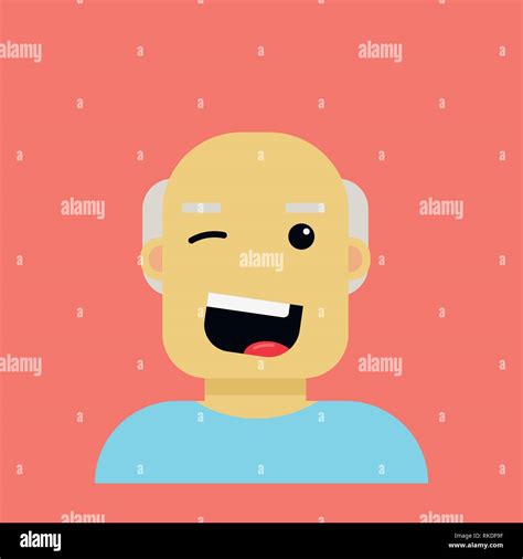 Old Happy Winking Man In Cartoon Style Modern Vector Illustration