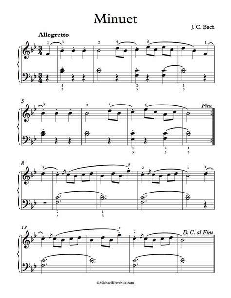 Free Piano Sheet Music Minuet In Bb Major J C Bach One Of Sebastian Bachs Sons Enjoy