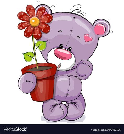 Teddy With Flower Vector Image On Cute Cartoon Cute Teddy Bears