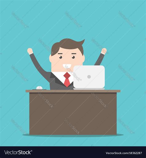 Happy Businessman At Desk Royalty Free Vector Image