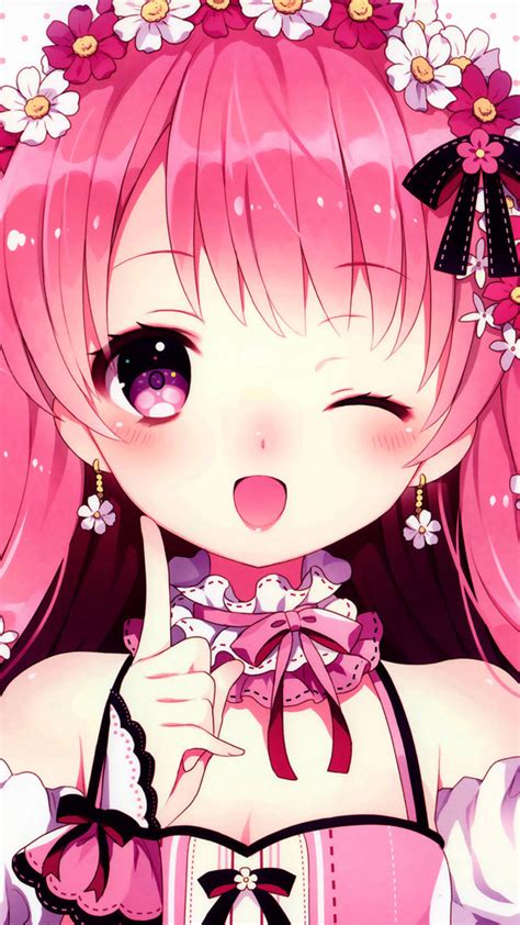 Download Cute Pink Anime Girl Wink Wallpaper