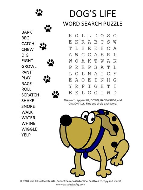 Dogs Life Word Search Puzzle Puzzles To Play