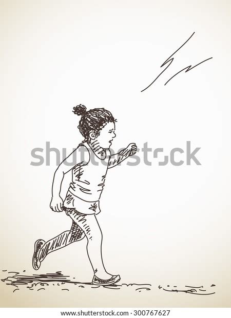 Sketch Running Child Hand Drawn Illustration Stock Vector Royalty Free