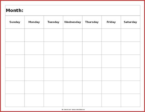 Six Week Blank Calendar Template Calendar Template Printable