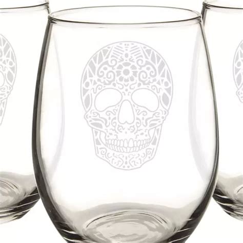 Cathys Concepts Sugar Skull Oz Stemless Wine Glasses XDC Depot