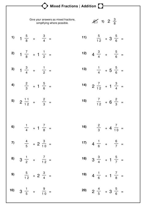 Adding Fractions And Mixed Numbers Free Worksheet