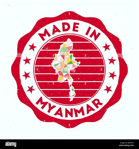 Made In Myanmar Country Round Stamp Seal Of Myanmar With Border Shape