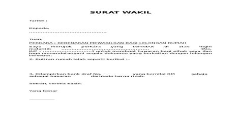 Contoh surat wakil khdn : Surat Wakil Tnb