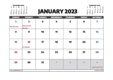 January 2023 Calendar Printable Free 3 Month Template
