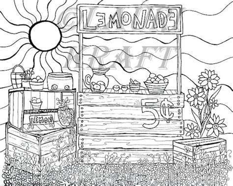 Lemonade Stand country children Printable Adult Coloring Book | Etsy