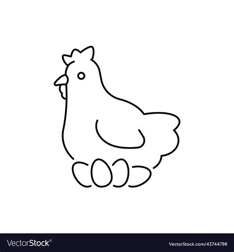 Hen Incubates The Eggs Linear Icon Royalty Free Vector Image
