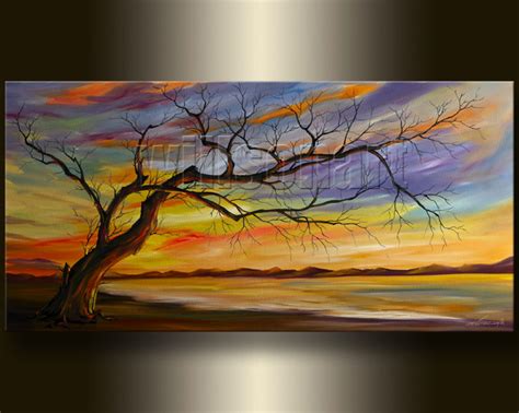 Modern Landscape Original Canvas Oil Painting Abstract Tree Art 24x48