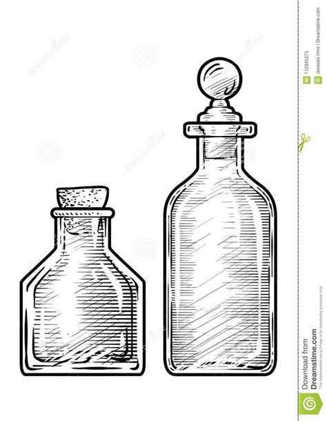 Potion Medicine Bottle Illustration Drawing Engraving Ink Line Art